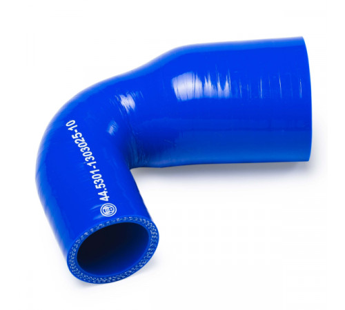 Патрубок радиатора верх. угловой (L=100х85, d=38х52) силикон (44.5301-1303025-10) МД