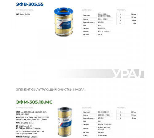 Воздушный фильтр ЭФВ-305.55 (3160-1109080-12) МД